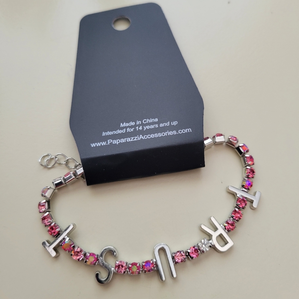 Paparazzi Pink Crystal Letter Bracelet - TRUST Charm - Picture 2 of 2